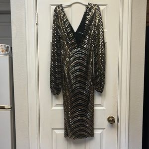 Fashion Nova Gold Lurex Vamp Dress M NWOT